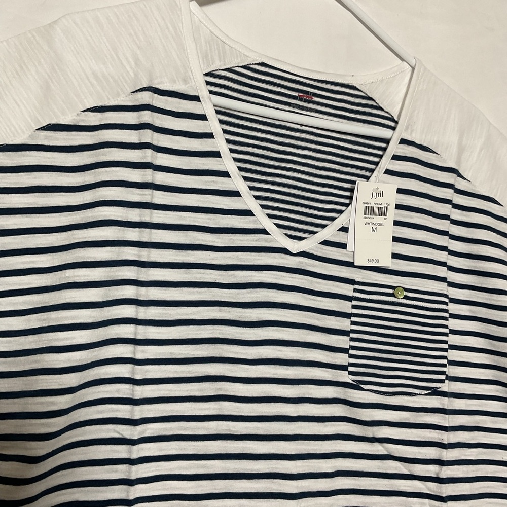 J. Jill Blue and White Striped Short Sleeve Tee. Size M